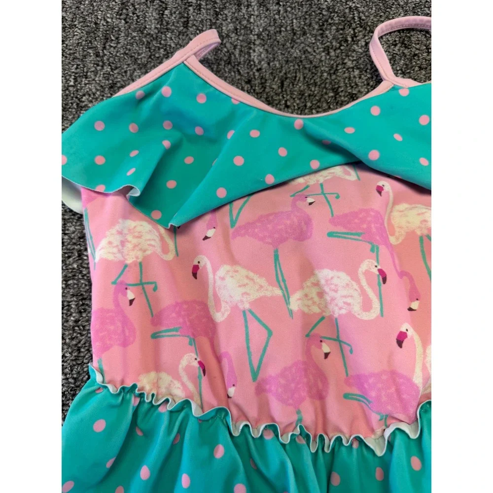 Matilda Jane Swimsuit Girls Pink Flamingo Teal Polka Dot Ruffle One Piece Swim